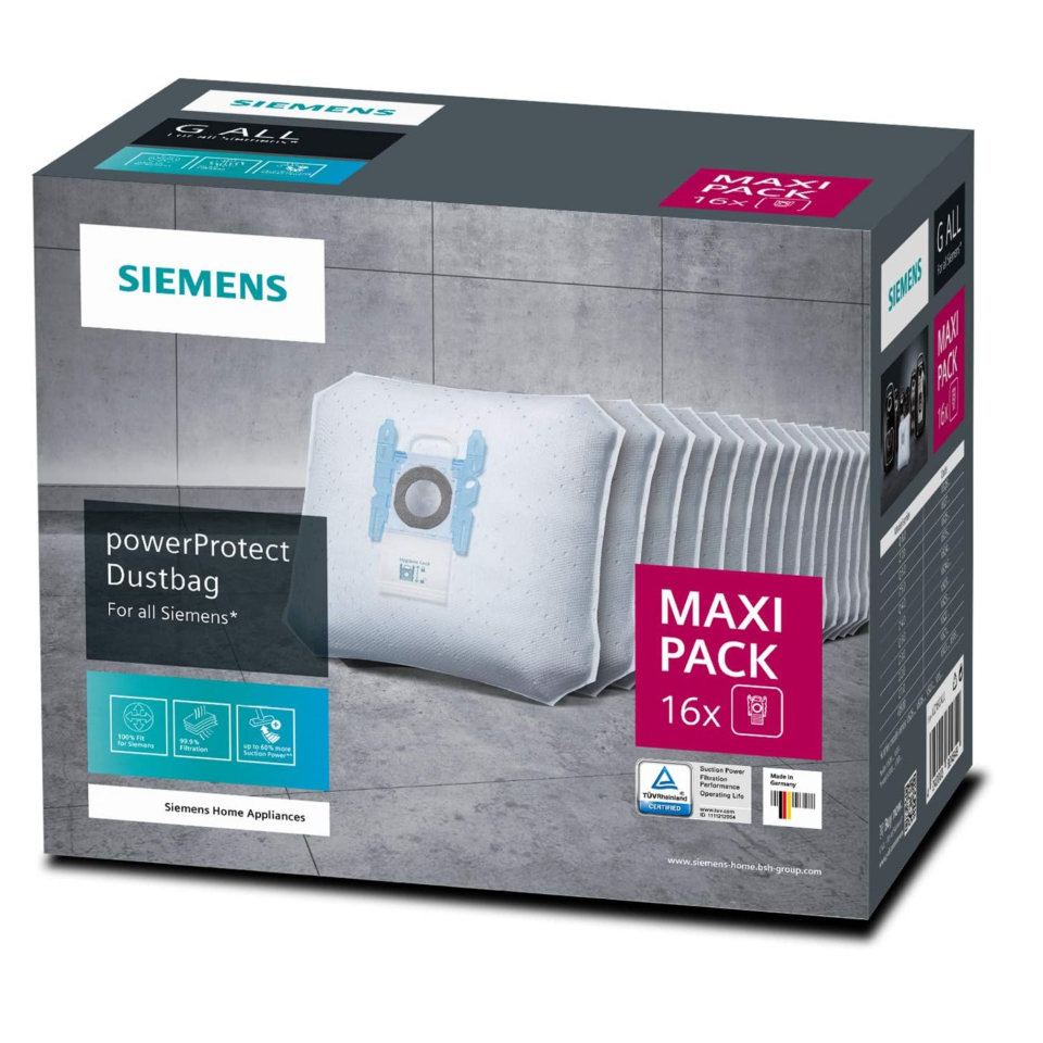 Siemens Powerprotect Elektrikli Süpürge Torbası Vz16Gall (16 Adet), Kilitli, Verimli Motor Koruması, %50 Daha Uzun Kullanım Süresi, Vs08, Vs01 Hariç Tüm Üretim Serileri