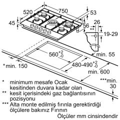 Siemens EC7A5RB90 iQ500 Gazlı Ocak 75 cm Paslanmaz çelik