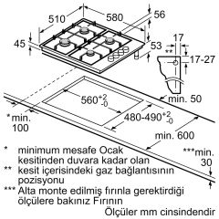 Siemens EB6C5YB80O iQ100 Gazlı/Elektrikli Ocak 60 cm Paslanmaz çelik