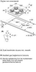 Siemens EO6C2PP30O iQ300 Gazlı Ocak 60 cm Sert cam, Beyaz