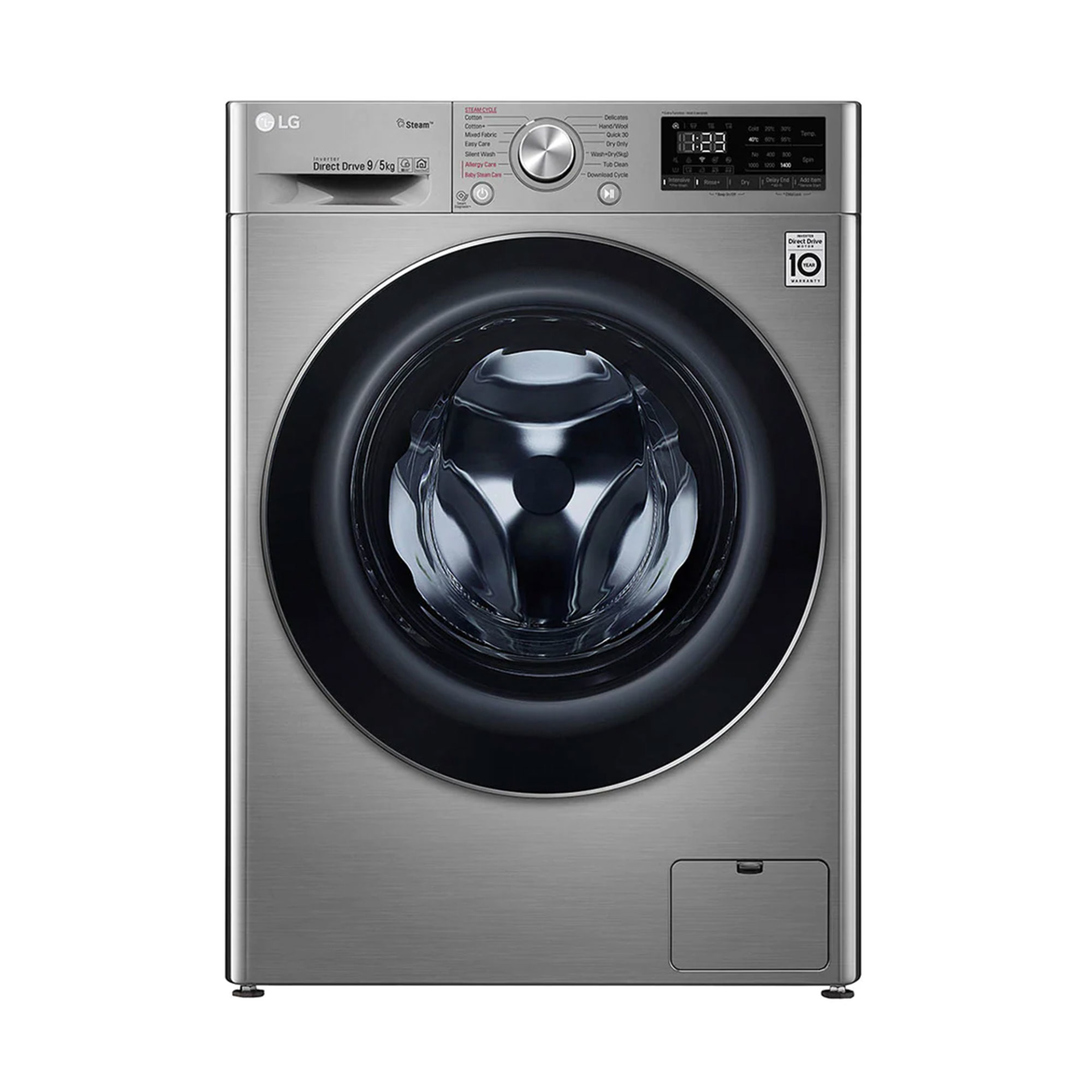 LG F4R5VGW2T Kurutmalı Çamaşır Makinesi 9 Kg Yıkama / 5 Kg Kurutma 1400 Devir Buharlı Steam™ WiFi E Enerji Sınıfı Metalik Gri