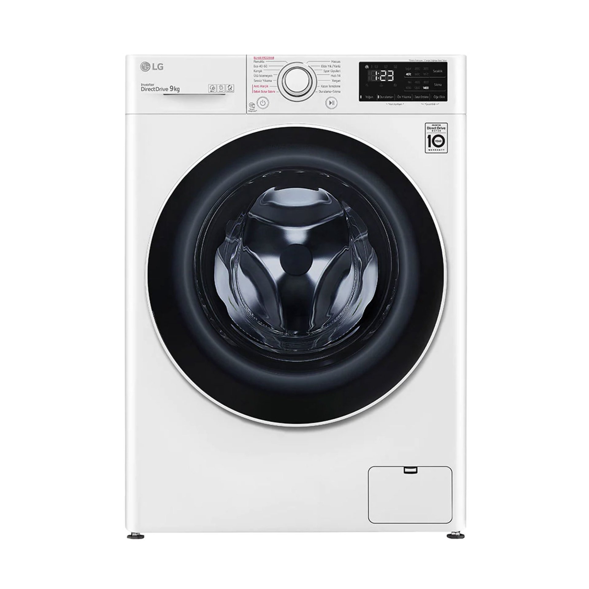 LG F4V3VYW0WE Çamaşır Makinesi 9 Kg Yıkama 1400 Devir Buharlı Steam™ B Enerji Metalik Beyaz